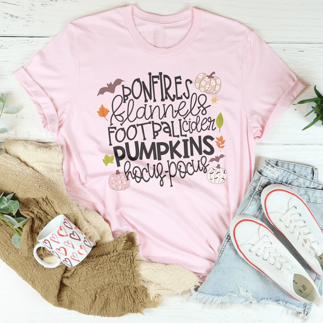 Bonfires Flannels Football Cider Pumpkins Hocus Pocus Tee